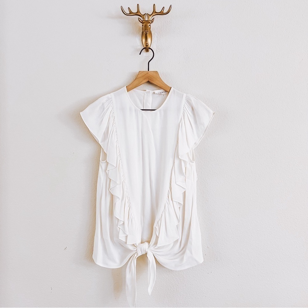 Frame Women's White Bow Tie Blouse Top Size Small